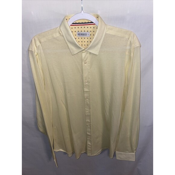 Reserve Dress Shirt Men’s Size Large Yellow Button Up Long Sleeve Cotton Linen - Picture 1 of 12